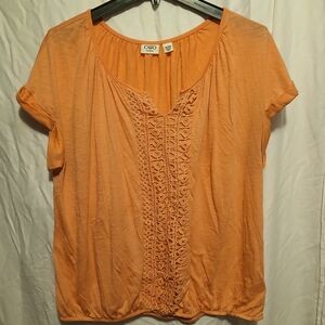 Cato Orange Blouse with Elegant Lace Details